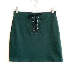 Forever 21 NWT Dark Green Lace Up Mini Skirt Size Small